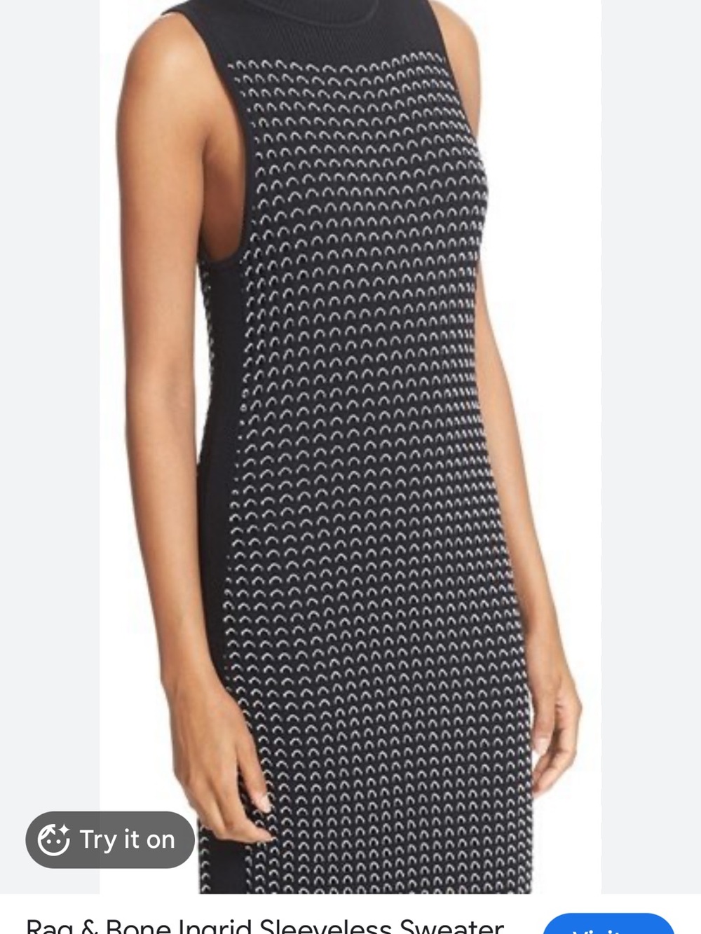 rag & bone Black Sleeveless Knit MIDI Dress with White Pattern 0310